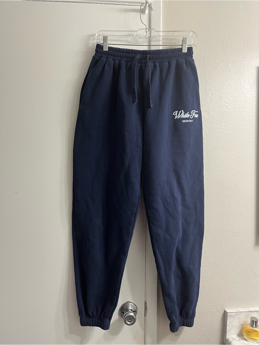 White Fox Boutique Navy Men's Joggers with Script Logo